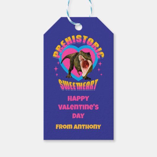 Gepersonaliseerde Grappige Dinosaurus Valentijnsda Cadeaulabel (Voorkant)