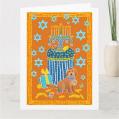 Gepersonaliseerde Grappige Doodle Hond Tan Hanukka Kaart (Voorkant)