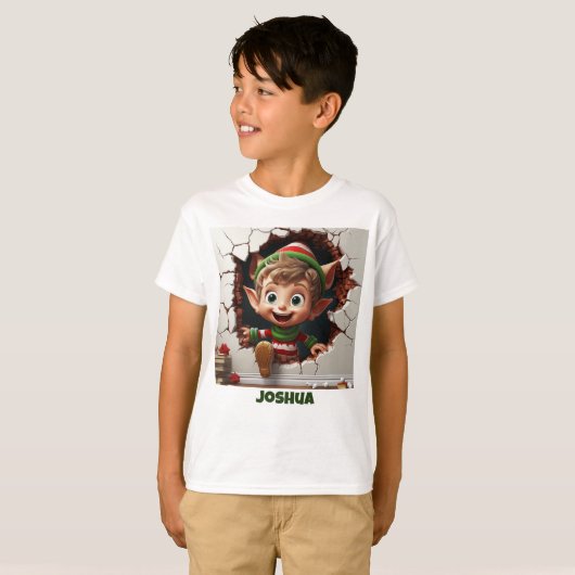 Gepersonaliseerde Grappige Elf Kerstmis T-shirt (Voorkant volledig)