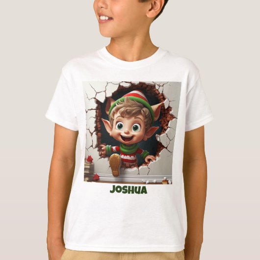Gepersonaliseerde Grappige Elf Kerstmis T-shirt (Voorkant)