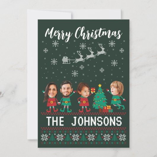 Gepersonaliseerde Grappige Gezichtsfoto Kerst Elf  Feestdagenkaart (Voorkant)