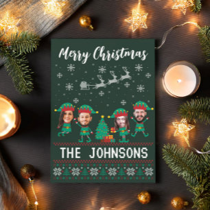 Gepersonaliseerde Grappige Gezichtsfoto Kerst Elf  Feestdagenkaart