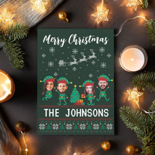 Gepersonaliseerde Grappige Gezichtsfoto Kerst Elf  Feestdagenkaart