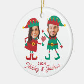 Gepersonaliseerde Grappige Gezichtsfoto Kerst Elf  Keramisch Ornament (Links)