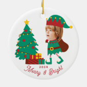 Gepersonaliseerde Grappige Gezichtsfoto Kerst Elf  Keramisch Ornament (Achterkant)