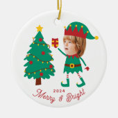 Gepersonaliseerde Grappige Gezichtsfoto Kerst Elf  Keramisch Ornament (Voorkant)