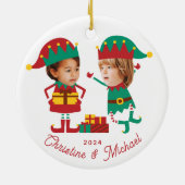Gepersonaliseerde Grappige Gezichtsfoto Kerst Elf  Keramisch Ornament (Achterkant)