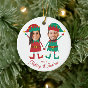 Gepersonaliseerde Grappige Gezichtsfoto Kerst Elf  Keramisch Ornament