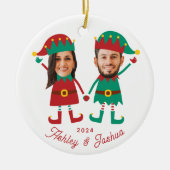 Gepersonaliseerde Grappige Gezichtsfoto Kerst Elf  Keramisch Ornament (Voorkant)