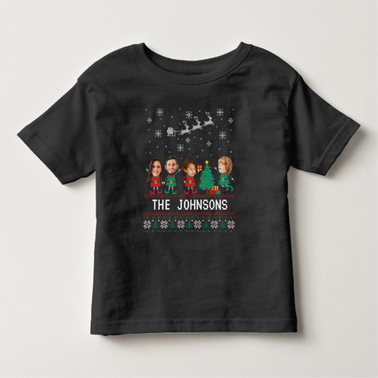 Gepersonaliseerde Grappige Gezichtsfoto Kerst Elf  Kinder Shirts (Voorkant)