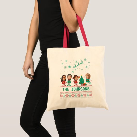 Gepersonaliseerde Grappige Gezichtsfoto Kerst Elf  Tote Bag (Voorkant (product))