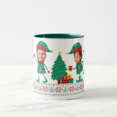 Gepersonaliseerde Grappige Gezichtsfoto Kerst Elf  Tweekleurige Koffiemok (Center)
