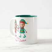 Gepersonaliseerde Grappige Gezichtsfoto Kerst Elf  Tweekleurige Koffiemok (Voorkant links)