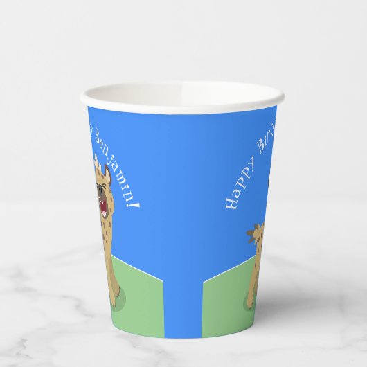 Gepersonaliseerde grappige hyena lachen cartoon ve papieren bekers (Links)