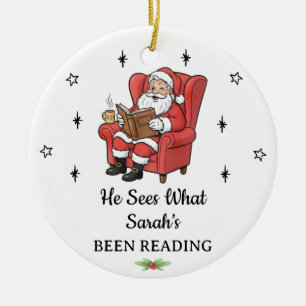 Gepersonaliseerde Grappige Kerstman Boek Liefhebbe Keramisch Ornament