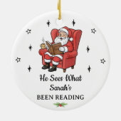 Gepersonaliseerde Grappige Kerstman Boek Liefhebbe Keramisch Ornament (Achterkant)