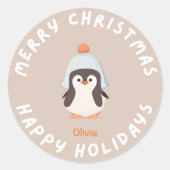 Gepersonaliseerde Grappige Kerstvakantie Pinguïn R Ronde Sticker (Voorkant)
