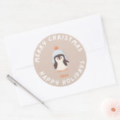 Gepersonaliseerde Grappige Kerstvakantie Pinguïn R Ronde Sticker (Envelop)