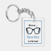 Gepersonaliseerde Grappige "Kijk uit" Black Specta Sleutelhanger (Voorkant Links)