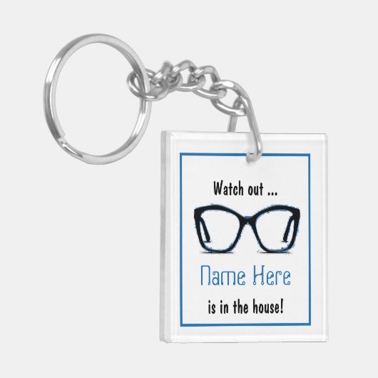 Gepersonaliseerde Grappige "Kijk uit" Black Specta Sleutelhanger (Voorkant Links)