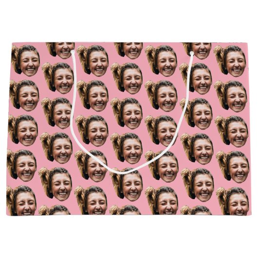 Gepersonaliseerde Grappige Roze Aangepaste Gezicht Groot Cadeauzakje (Voorkant)