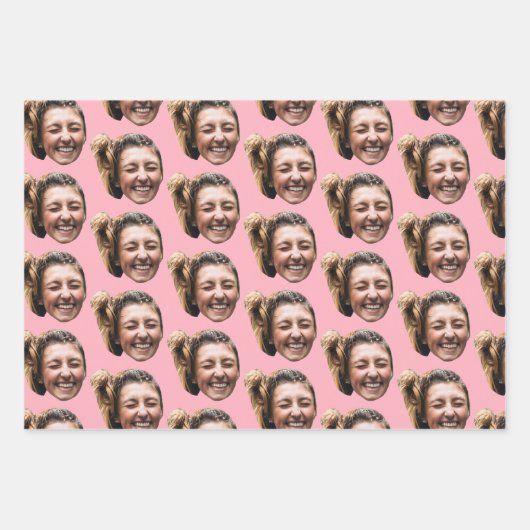 Gepersonaliseerde Grappige Roze Aangepaste Gezicht Inpakpapier Vel (Voorkant 3)