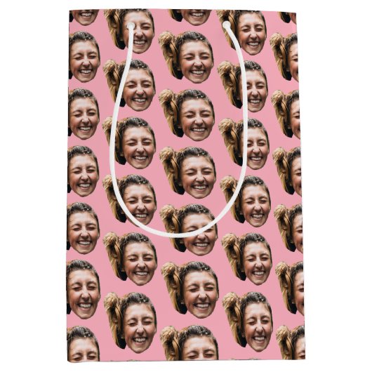 Gepersonaliseerde Grappige Roze Aangepaste Gezicht Medium Cadeauzakje (Voorkant)