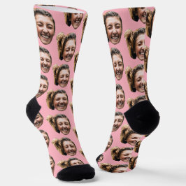 Gepersonaliseerde Grappige Roze Aangepaste Gezicht Sokken