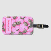 Gepersonaliseerde grappige roze kat bagagelabel (Voorkant (horizontaal))