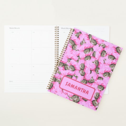 Gepersonaliseerde grappige roze kat planner (Display)