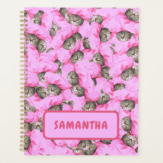 Gepersonaliseerde grappige roze kat planner (Voorkant)