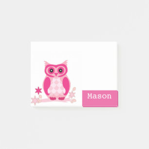 Gepersonaliseerde Grappige Roze Uil Post-it® Notes