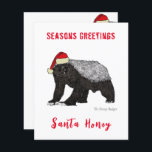 Gepersonaliseerde Grappige Santa Honey Badger<br><div class="desc">Stuur onvergetelijke kerstgroeten met deze grappige gepersonaliseerde Honey Badger Christmas Flat Kaart met je familienaam en een wilde honingdas in een kerstmuts. Met een brutaal ironisch citaat voegt deze badass-dierenillustratie sarcastische humor en een ondeugende draai toe aan uw kerstwensen. Perfect voor gezinnen die houden van grappige gepersonaliseerde kerstkaarten, unieke feestelijke...</div>