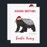 Gepersonaliseerde Grappige Santa Honey Badger<br><div class="desc">Stuur onvergetelijke kerstgroeten met deze grappige gepersonaliseerde Honey Badger Christmas Flat Kaart met je familienaam en een wilde honingdas in een kerstmuts. Met een brutaal ironisch citaat voegt deze badass-dierenillustratie sarcastische humor en een ondeugende draai toe aan uw kerstwensen. Perfect voor gezinnen die houden van grappige gepersonaliseerde kerstkaarten, unieke feestelijke...</div>
