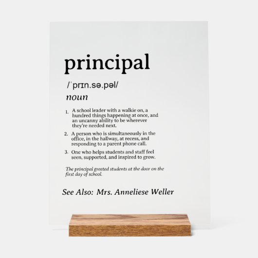 Gepersonaliseerde Grappige Schooldirecteur Definit Acryl Bord (Voorkant)