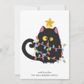 Gepersonaliseerde Grappige Zwarte Kat Vrolijke Ker Feestdagenkaart (Voorkant)