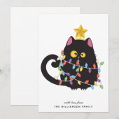 Gepersonaliseerde Grappige Zwarte Kat Vrolijke Ker Feestdagenkaart (Voorkant / Achterkant)