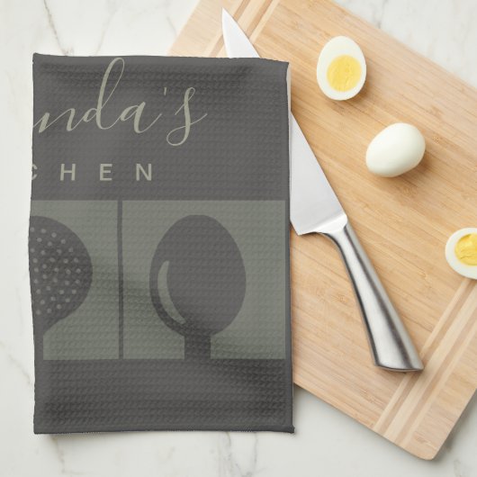 GEPERSONALISEERDE GRAY SPOON FORK SKIMMER CHEF KIT THEEDOEK (Quarter Fold)