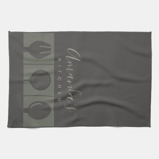 GEPERSONALISEERDE GRAY SPOON FORK SKIMMER CHEF KIT THEEDOEK (Horizontaal)