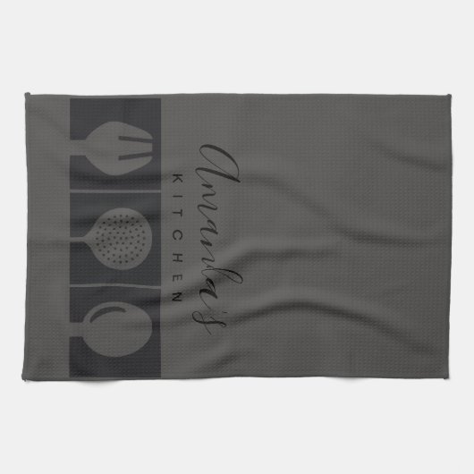 GEPERSONALISEERDE GRAY SPOON FORK SKIMMER CHEF KIT THEEDOEK (Horizontaal)