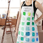 Gepersonaliseerde Green Artist Schort<br><div class="desc">Dit schort is versierd met een kleurpatroon van kleurstalen in tinten van groen en turquoise. Perfect voor een kunstenaar of iemand die graag schildert. Personaliseer dit schort met jouw naam of monogram. Omdat we creëer ons kunstwerk zullen u dit exacte ontwerp van andere ontwerpers niet vinden. Originele Waterverf © Michele...</div>