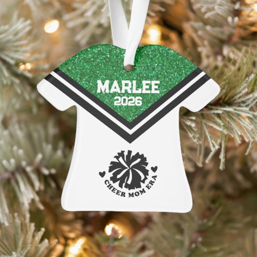 Gepersonaliseerde Green & Black Cheer Mom Ornament (Boom)