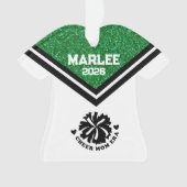Gepersonaliseerde Green & Black Cheer Mom Ornament (voorkant)