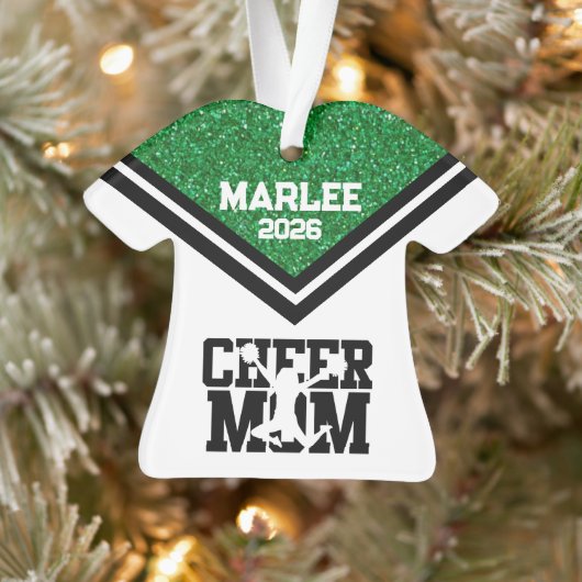 Gepersonaliseerde Green & Black Cheer Mom Ornament (Boom)