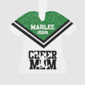 Gepersonaliseerde Green & Black Cheer Mom Ornament (voorkant)