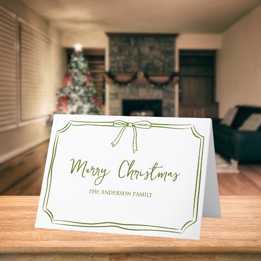 Gepersonaliseerde Green Bow Schattige Vrolijk Kers Feestdagen Kaart