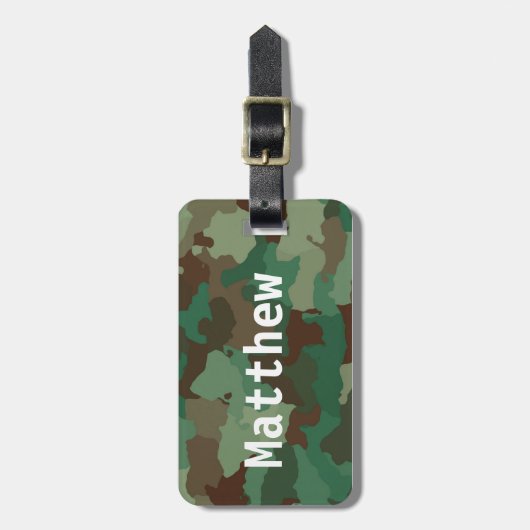 Gepersonaliseerde Green Camo Bagagelabel (Voorkant verticaal)