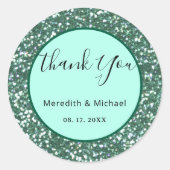 Gepersonaliseerde Green Faux Glitter Classic Round Ronde Sticker (Voorkant)