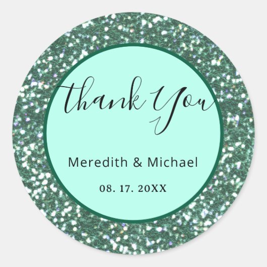 Gepersonaliseerde Green Faux Glitter Classic Round Ronde Sticker (Voorkant)