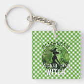 Gepersonaliseerde Green Gingham Wicked Good Witch Sleutelhanger (voorkant)